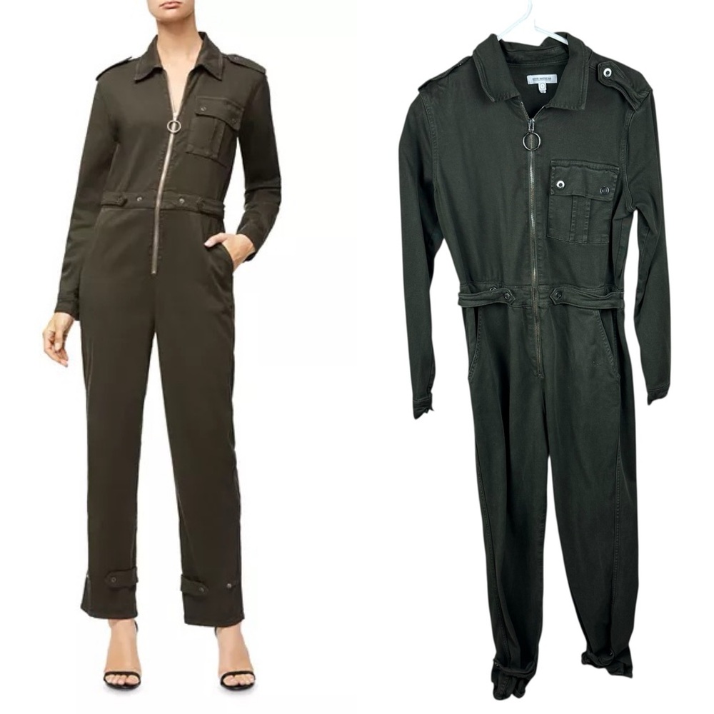 Good American Utility Jumpsuit Size 1 Medium Olive Green Zip Front One Piece